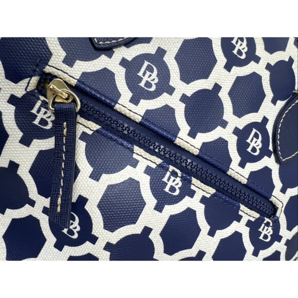 Dooney & Bourke DB Navy Blue White Shoulder Handbag Bag Tote Purse Zip Pockets - Picture 14 of 16